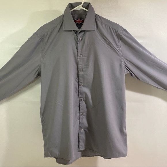 Soul Of London Men's Large Gray Modern Fit Button Down Long Sleeve Dress Shirt - Picture 4 of 13
